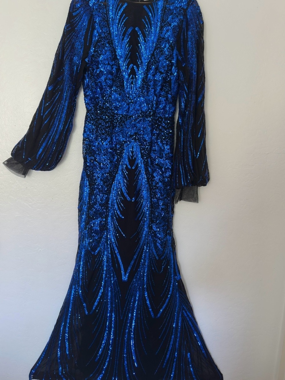 Royal Blue Sequin Long Sleeve Evening Gown